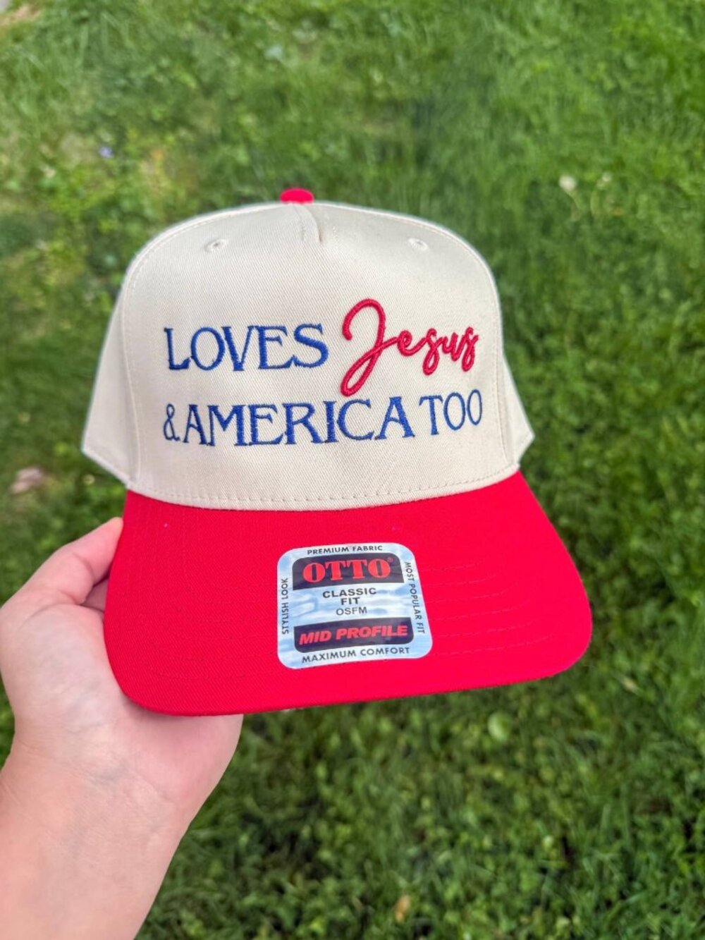 Loves Jesus & America Too Embroidered Trucker Hat Patriotic Christian Cap USA Fl